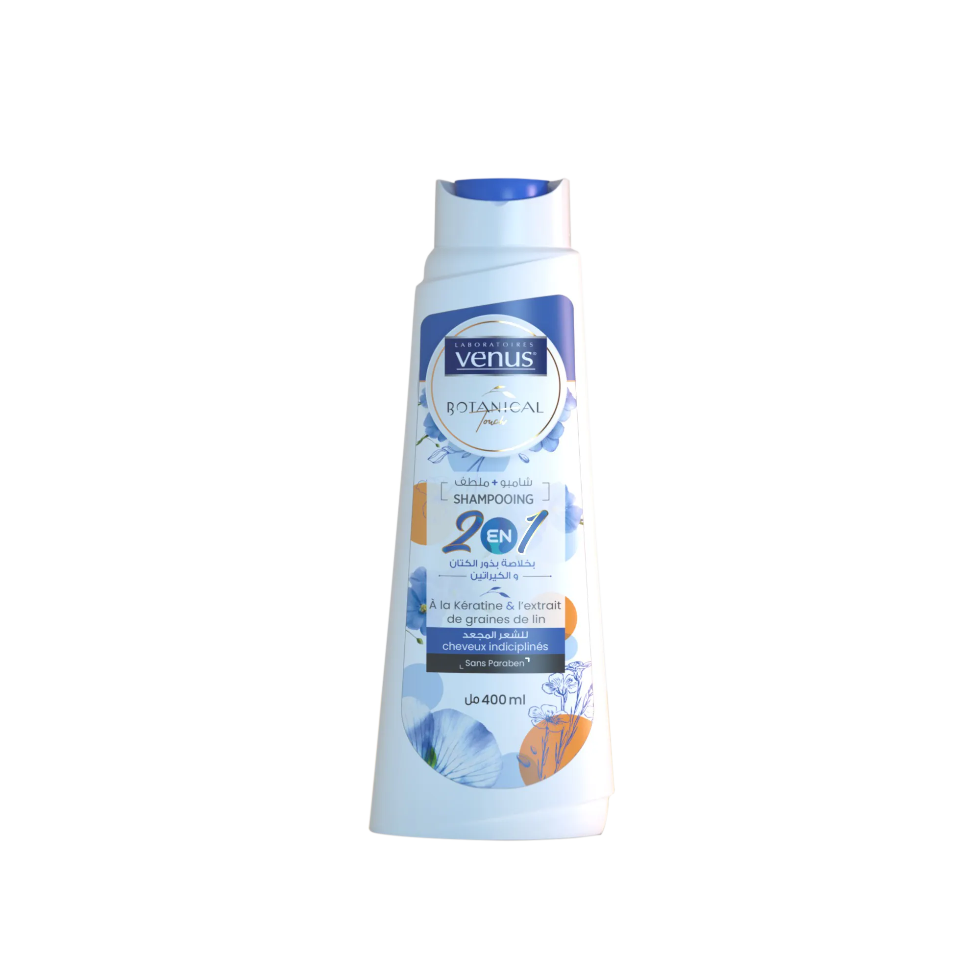 Shampoing + Après-shampoing 2en1 à la kératine &amp; l'extrait de graines de lin cheveux indisciplinés 400ml