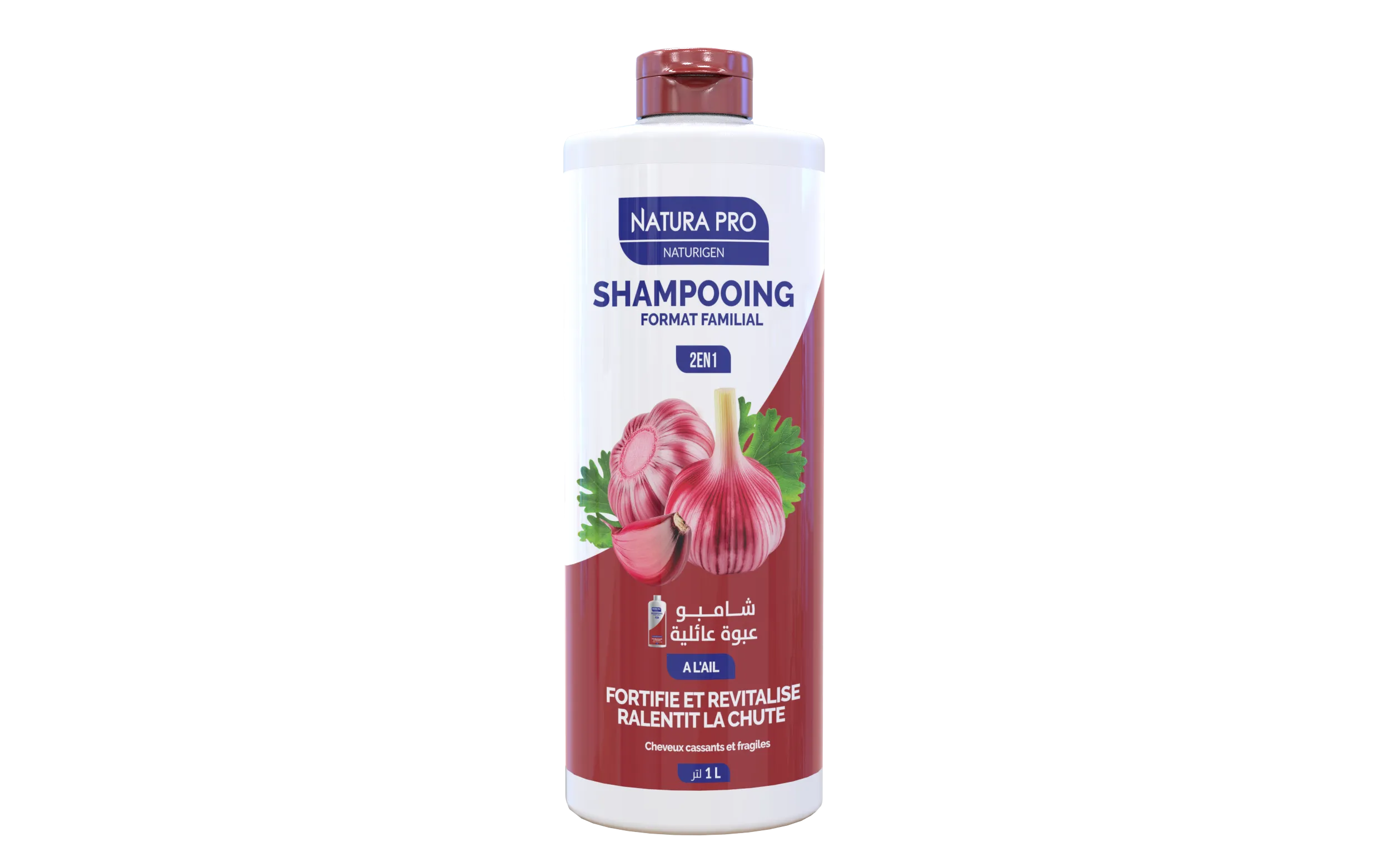 Shampooing natura pro format familial, a l'ail 1L